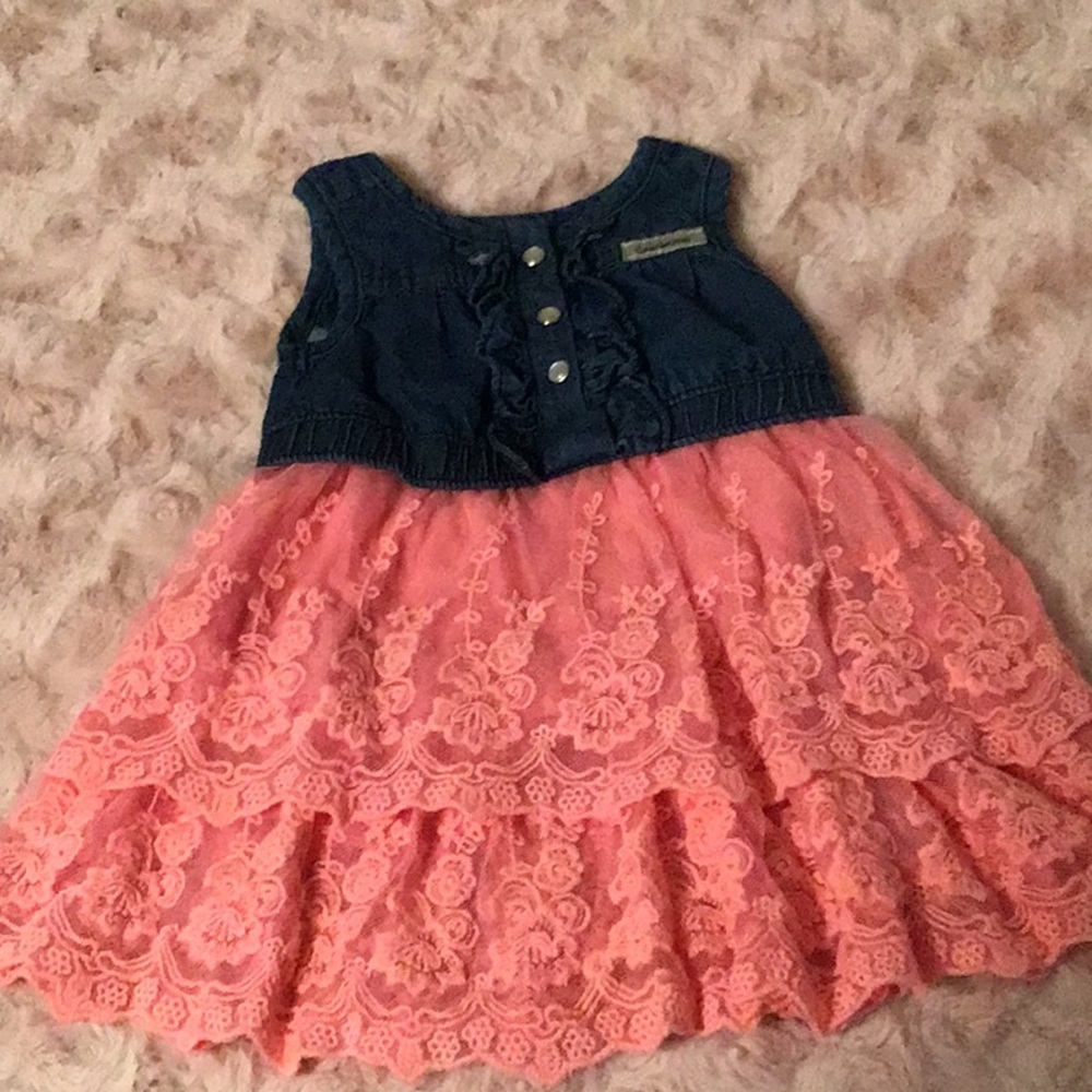 Denim and pink lace kids dress